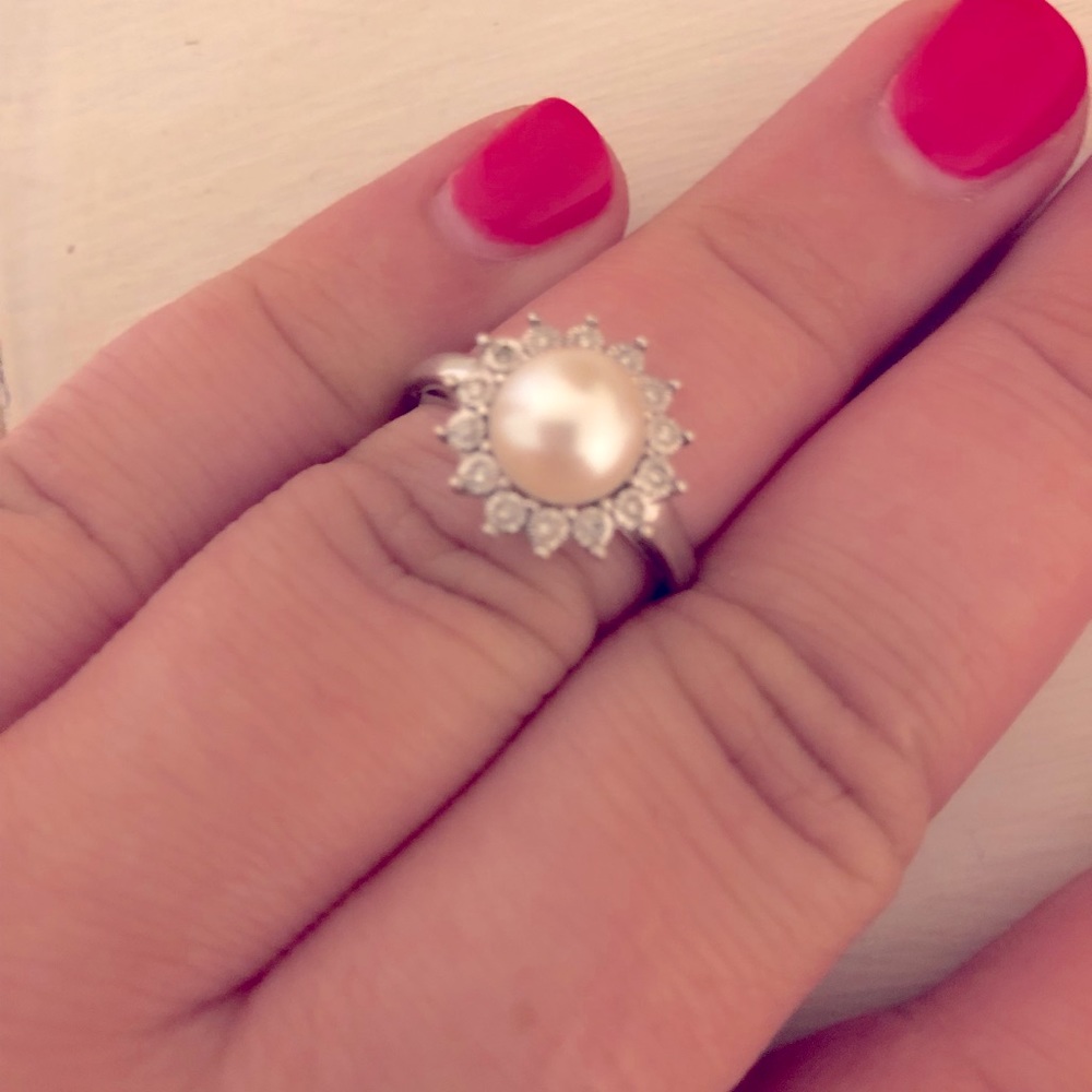 ROSS-SIMONS Pearl/White Topaz Sterling Silver Ring